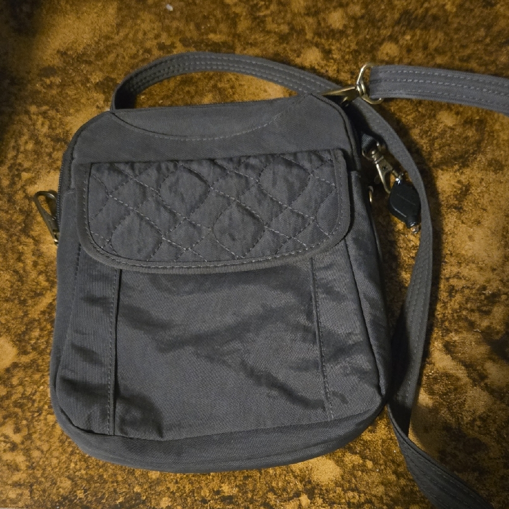 Gray Quilted Travel Crossbody Bag